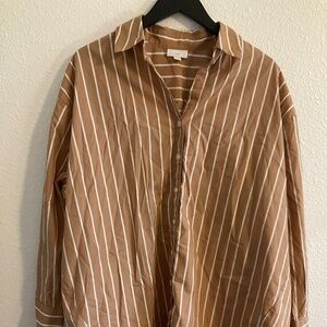 J Jill Brown Striped Button Woman’s Shirt - Large
